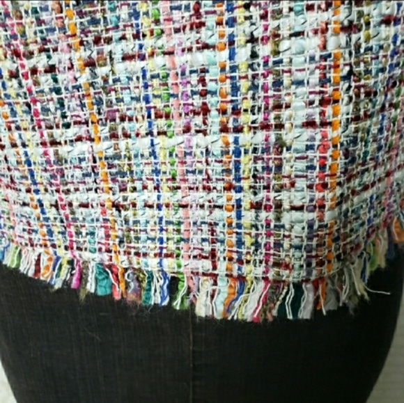 ZARA Trafaluc NWT small multicolor tweed fringe crew neck tshirt w zipper - Picture 4 of 12